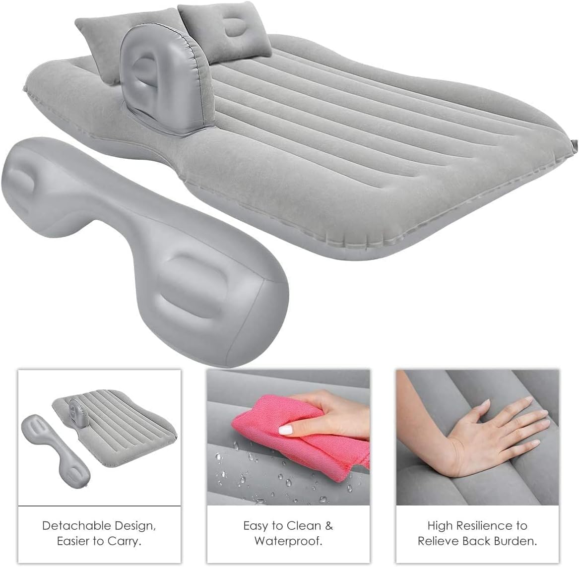 QUEES B03 Inflatable Car Air Bed with Electric Pump and Pillows - Portable Back Seat Mattress