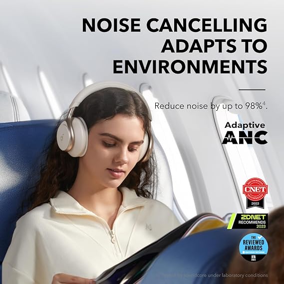 soundcore by Anker, Space One - Adaptive Active Noise Cancelling Headphones, Enhanced Human Voice Reduction, 40H ANC Playtime, LDAC Hi-Res Wireless Audio, Comfortable Fit, Bluetooth 5.3, App Control