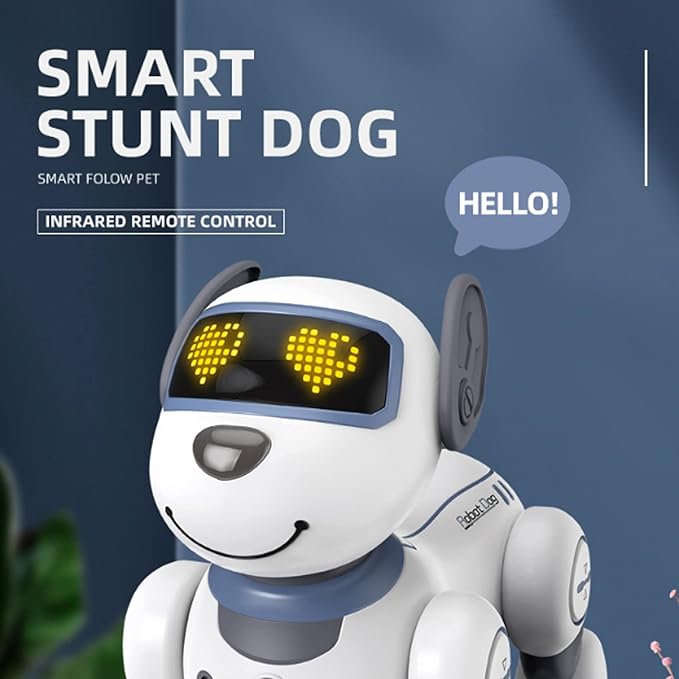 Remote Control Robot Dog Toy, Programmable Interactive & Smart Dancing Robots for Kids 5 and up, RC Stunt Toy Dog with Sound LED Eyes, Electronic Pets Toys Robotic Dogs for Kids Gifts