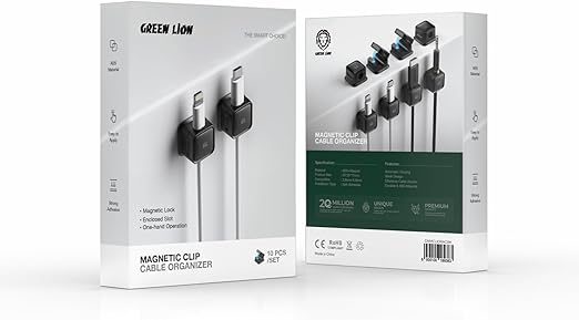 Green Lion Magnetic Clip Cable Organizer 10 PCS/SET, Strong Adhesive, ABS Material - Black