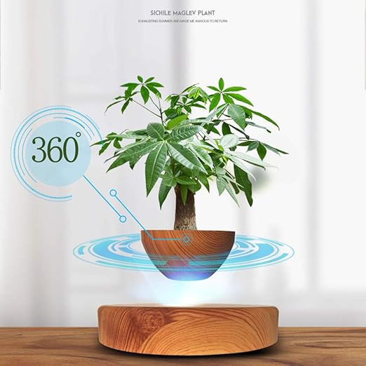 Levitating Air Bonsai Pot, Magnetic Suspension Levitating Air Flower Pots - Creative Design Levitation Bonsai - Home Office Decorations - Fun Gift,brown