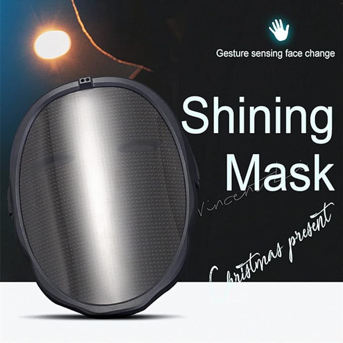 ADAK APP Controlled Rechargeable LED Face Mask - Bluetooth Light Up Mask with Gesture Sensing, Programmable for Halloween, Christmas, Cosplay