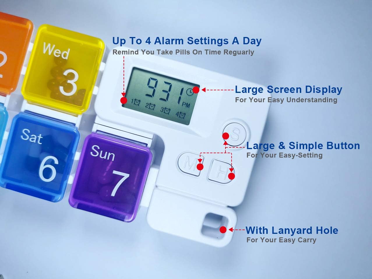 Digital Rainbow Pill Organizer with Alarm Timer; Never Miss a Dose! Smart 7-Day Medication Reminder for Seniors, Athletes, and Travel.