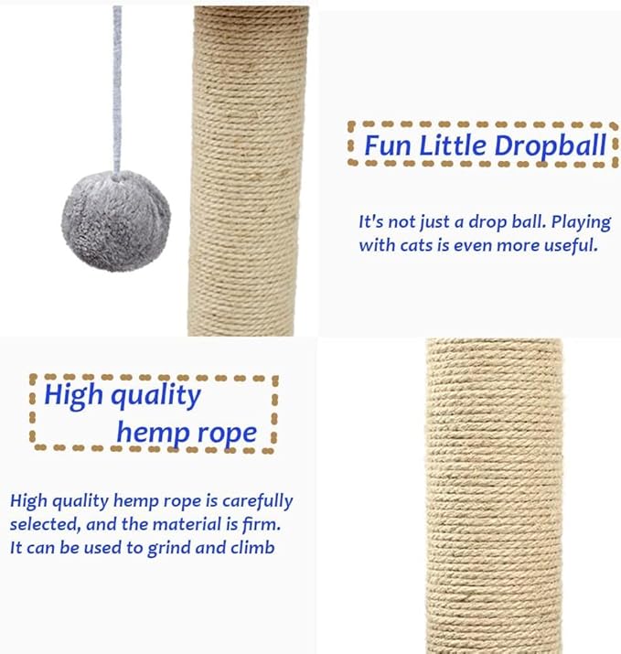 Adak Cat Tree Tower, Large 140CM, Scratching Post, Cat Condo,Hammock, Sisal Posts, Crafted with plush wooden houses, Indoor Cat house (Grey)