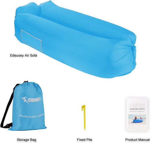 EDEUOEY Inflatable Lounger Air Sofa: Waterproof Beach Travel Outdoor Recliner Gift Filled Sleeping Accessories Blow Up Pouch Wind Inflatbale Bag Blowup Natures Hammock Folding Chair Camping Couch