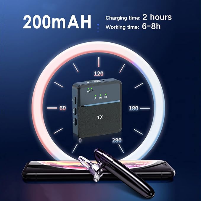 Wireless Lavalier Microphone for iPhone, iPad, Android, Noise Cancellation, 12H Battery Life,Wireless Lapel Microphone for Video Recording