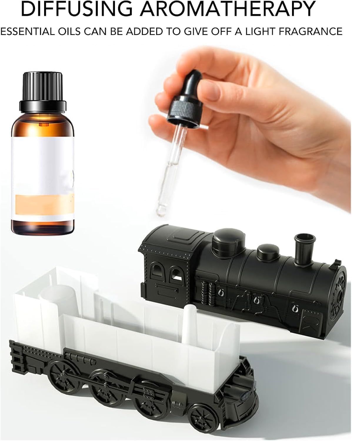 Fire-Styled Train Diffuser, Retro Train Essential Oil Diffuser Humidifier 300ml, Aromatherapy Diffuser Ultrasonic Cool Mist Train Humidifier with Remote Control 2 Light 2 Mist Mode Auto Shut-Off For Office