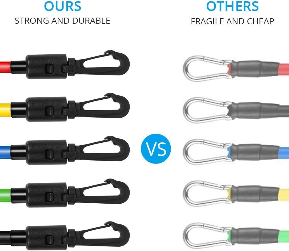 ADAK Portable Exercise 11Pcs Resistance Band Set Stackable Up to 150 Lbs (5 Stackable Exercise Bands with Door Anchor, Ankle Straps Carrying Case) Exercise Stretch Fitness Home Set