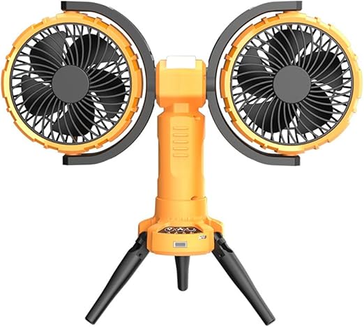 HELEMIY Multifunctional Camping Fan with LED Light Dual-Heads Tent Ceiling Fan Support Angle Adjustable 4-Level Wind Speeds Function for Home Office Camping Picnic Fishing
