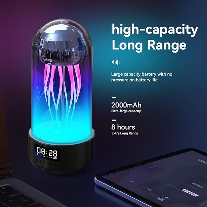 ADAK Acoustics Jellyfish Bluetooth Speaker - portable LED Night Light with Clock, HD Stereo Surround, Mini Creative Speaker Ornament, Party Speaker