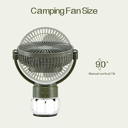 ADAK New Arrival 20000mAh Portable Camping Fan with LED Lantern - Battery Powered Fan for Tents, 8H Timer, 270° Rotation, USB Rechargeable Desk