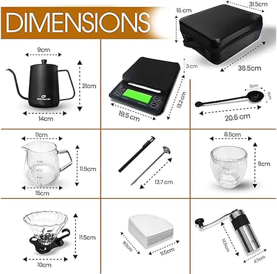 ADAK V60 manual Coffee kit | pour over coffee maker | Ideal for Camping and Traveling | Includes Coffee Scale, Glass Dripper, Hand Mill, Pour Pot