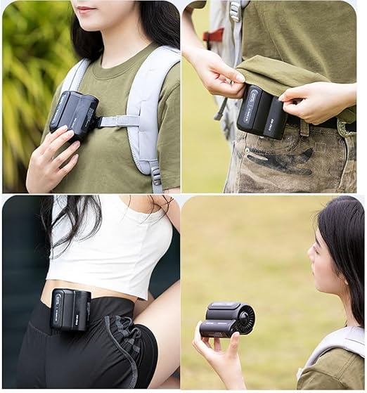 Cool Clip Fan Under Shirt, Clip-on Portable Air Cooler, Portable Waist Fan Rechargeable,3 Speeds Strong Airflow Wearable Personal Clip Fan, Belt Fan Clip on Waist Portable Cooling Fan (Black)