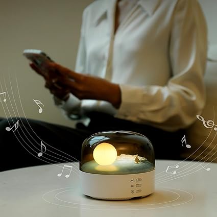 ADAK Moon Landscape Lamp with Bluetooth Speaker - 3D Moon Night Light, Stepless Dimming, Built-in Battery, Cute Table Night Light for Kids and Adults