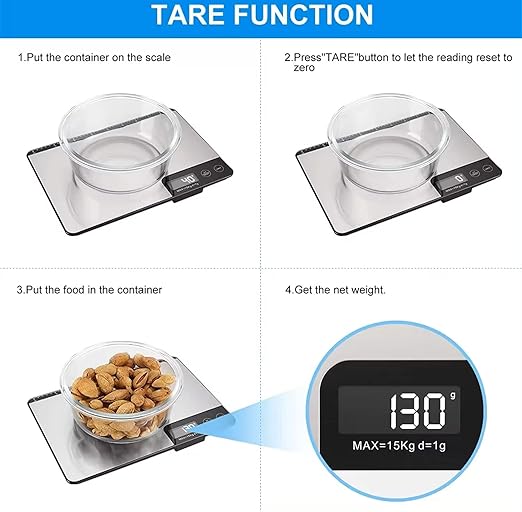 Adak Digital Kitchen Scale, 2 Years Warranty, Stainless Steel for Baking & Cooking Healthy Food, 15Kg Capacity, Measures in Grams and