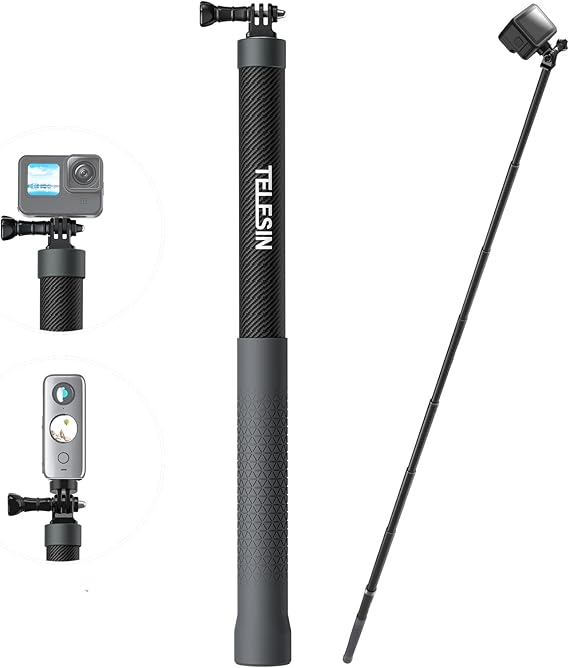 TELESIN 3rd Gen 3 Meter Ultra Long Carbon Fiber Selfie Stick for Action Camera, Waterproof Underwater Monopod for GoPro, DJI Osmo Action, Invisible Stick for Insta360 ONE RS, ONE X3-300CM