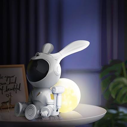 ADAK Remote-Controlled Nebula Rabbit Astronaut Star Projector with Moon Lamp - 7-Color Adjustable Starry Sky and Sitting Moon Lights