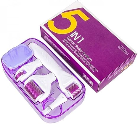 Ice Roller Derma Roller 5 in 1 Kit .25mm Titanium Microneedles, Ice Roller Dermaroller for Face and Body, 12/300/ 720/1200 Titanium Micro Needle