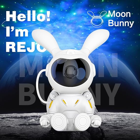 ADAK Remote-Controlled Nebula Rabbit Astronaut Star Projector with Moon Lamp - 7-Color Adjustable Starry Sky and Sitting Moon Lights