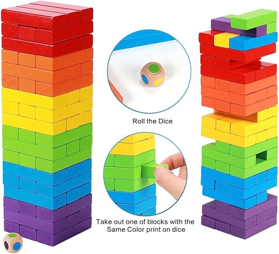 ADAK Colorful Wooden Tumbling Tower Blocks Family Game And Children Educational Toy, Lc-Cgbb-48P