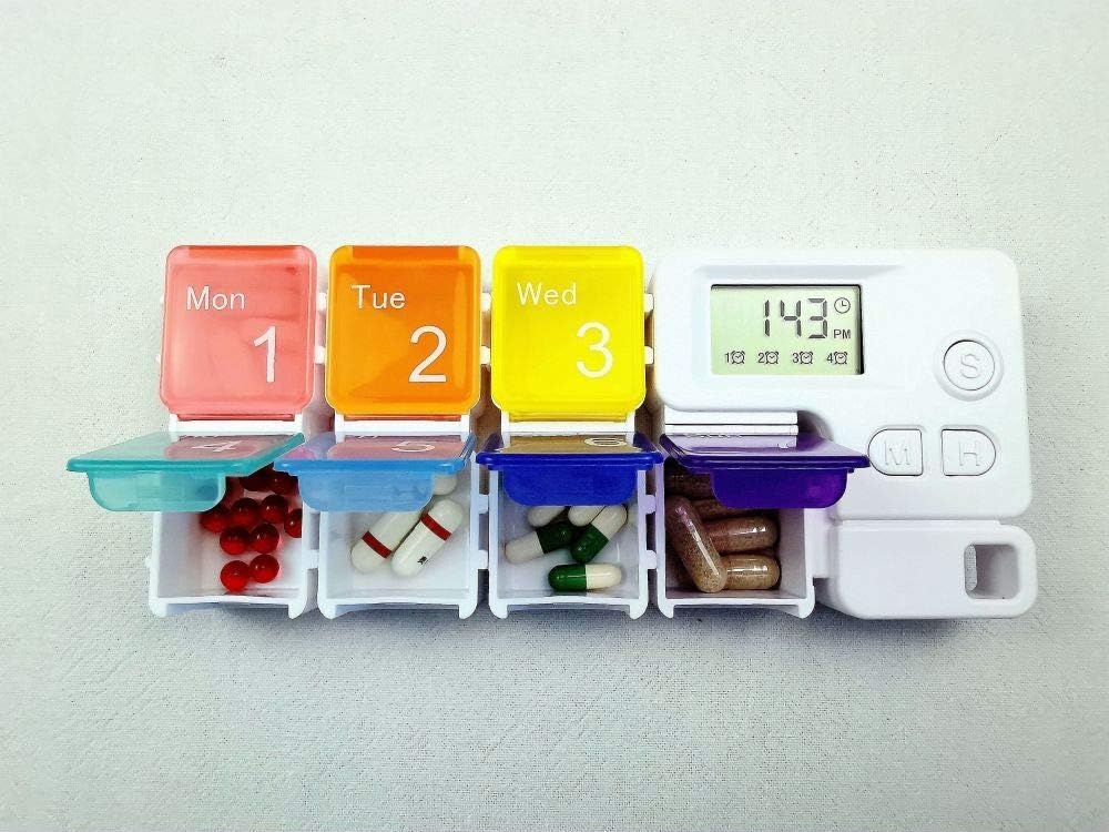 Digital Rainbow Pill Organizer with Alarm Timer; Never Miss a Dose! Smart 7-Day Medication Reminder for Seniors, Athletes, and Travel.