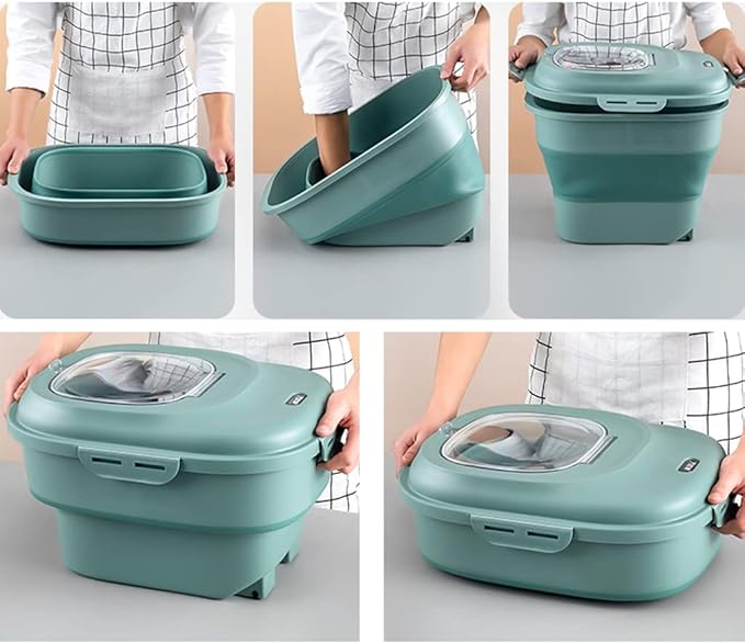 25kg Household Folding Rice Bucket, Moisture-Proof Kitchen Storage Box for Rice, Noodles, and Flour