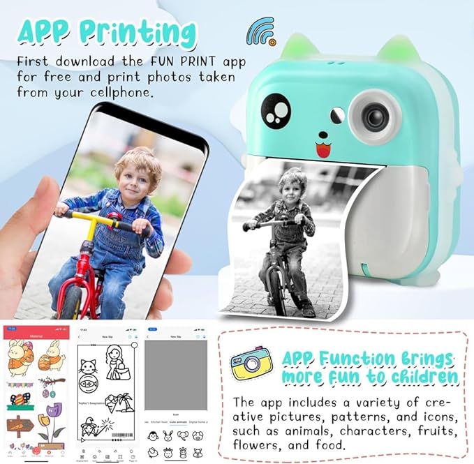 Kids Instant Print Camera, Toddler-Friendly Digital Camera with 1080P HD Video, 48MP Resolution, Includes 32GB Card and Phone Connectivity