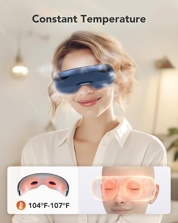 SKG Eye Massager with Heat, Bluetooth Heated Eye Massager for Migraines Relief with Vision Window Music, Soothing Eye Care