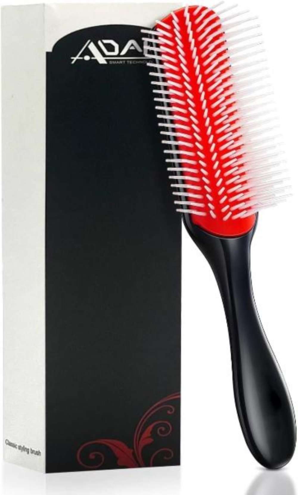 Adak Hair Brush for Women Men, Curly Wet or Dry Hair. 9 Row Brush for Detangling, Separating, Shaping