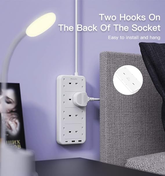 YESIDO MC-16 Power Socket - 8 AC Ports with PD & QC Fast Charging USB Ports, 2 Meter, 3250W Capacity