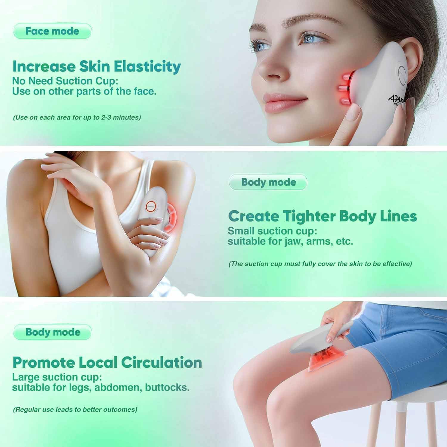 ADAK 3-in-1 Electric Cellulite Massager, Body and Face Sculpting Massager, Portable EMS Vacuum Suction Device, Rechargeable, IPX4 Waterproof, for Face, Back, Belly, Waist, Arms, Legs