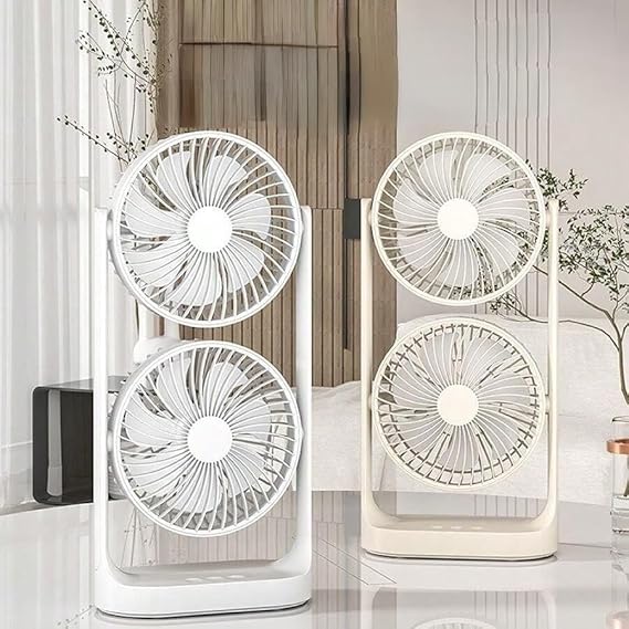 Desk Fan Rechargeable with Adjustable Wind Speed and Multi-directional Airflow, Rechargeable Dual Head Fan for Various Needs, Compact and Lightweight for Office and Home