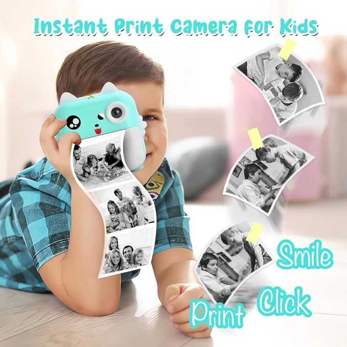 Kids Instant Print Camera, Toddler-Friendly Digital Camera with 1080P HD Video, 48MP Resolution, Includes 32GB Card and Phone Connectivity