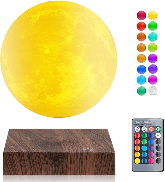 Magnetic Floating Moon Lamp - Moon Lamp Spinning 3D Printing Levitating 16 Colors LED Moon Light for Holiday Gifts Home Decor Night Light