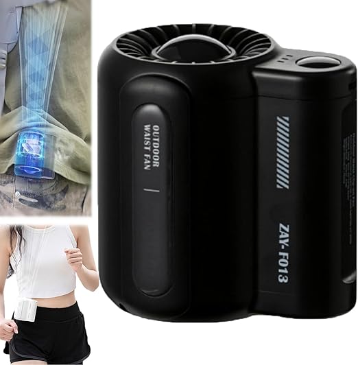 Cool Clip Fan Under Shirt, Clip-on Portable Air Cooler, Portable Waist Fan Rechargeable,3 Speeds Strong Airflow Wearable Personal Clip Fan, Belt Fan Clip on Waist Portable Cooling Fan (Black)