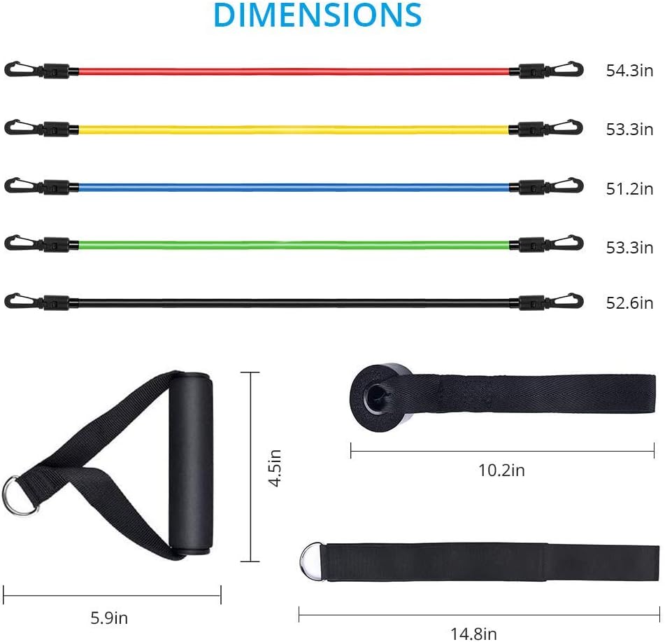 ADAK Portable Exercise 11Pcs Resistance Band Set Stackable Up to 150 Lbs (5 Stackable Exercise Bands with Door Anchor, Ankle Straps Carrying Case) Exercise Stretch Fitness Home Set