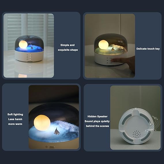 ADAK Moon Landscape Lamp with Bluetooth Speaker - 3D Moon Night Light, Stepless Dimming, Built-in Battery, Cute Table Night Light for Kids and Adults