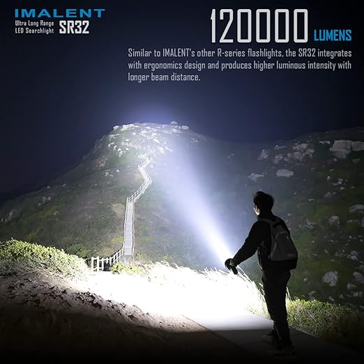IMALENT SR32 Brightest Flashlight 120000 Lumens, 32 Extremely Bright XHP 50.3 hi LEDs up, PD 100W Fast Charging, OLED display