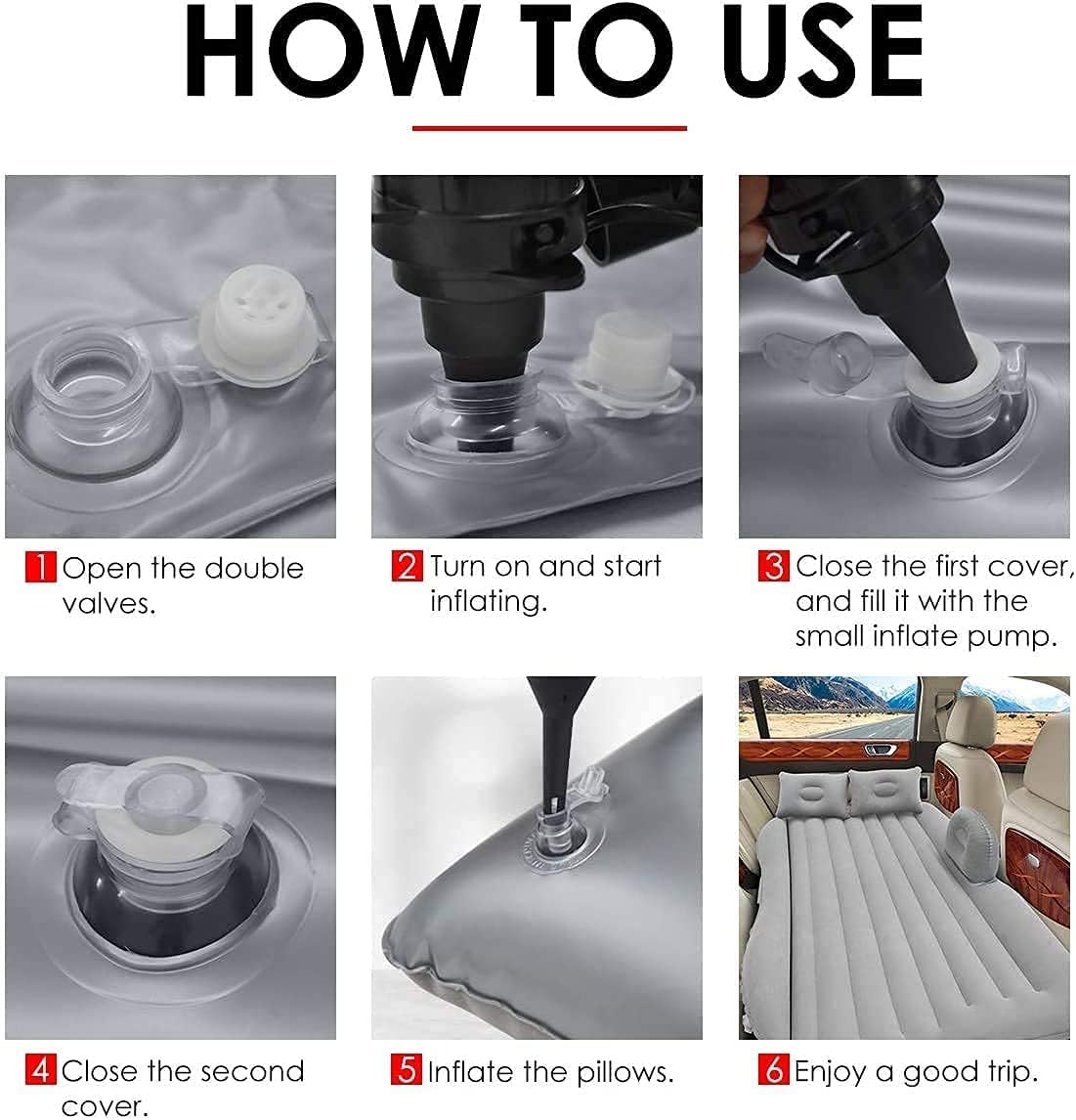 QUEES B03 Inflatable Car Air Bed with Electric Pump and Pillows - Portable Back Seat Mattress