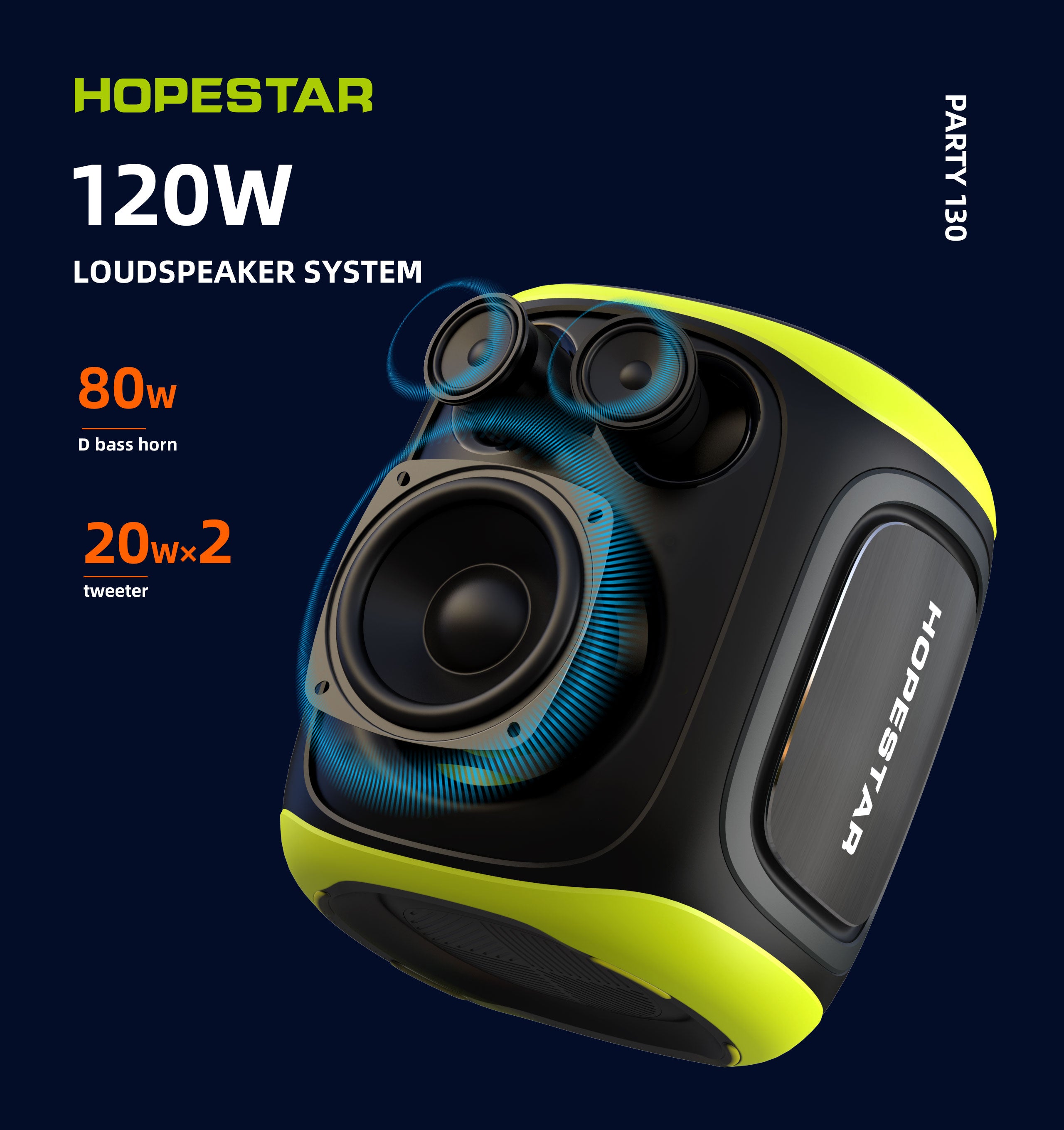 Hopestar Big Outdoor 200W Amplified Speakers, 120W High Power Wireless Portable Speaker with Subwoofer, TF Card Slot, Karaoke, Party130