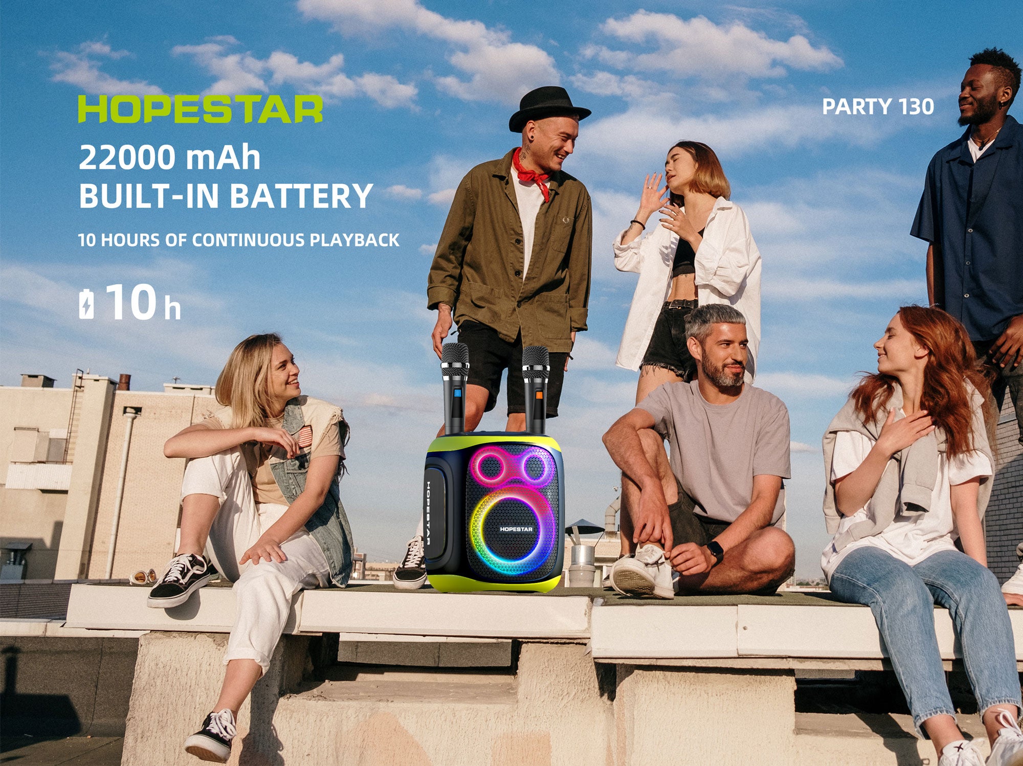 Hopestar Big Outdoor 200W Amplified Speakers, 120W High Power Wireless Portable Speaker with Subwoofer, TF Card Slot, Karaoke, Party130