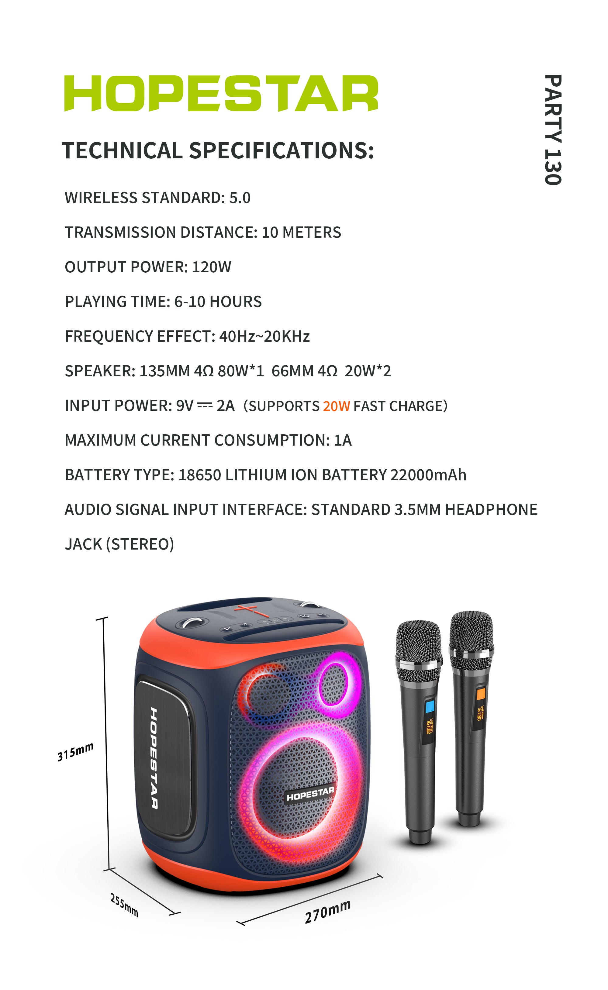 Hopestar Big Outdoor 200W Amplified Speakers, 120W High Power Wireless Portable Speaker with Subwoofer, TF Card Slot, Karaoke, Party130