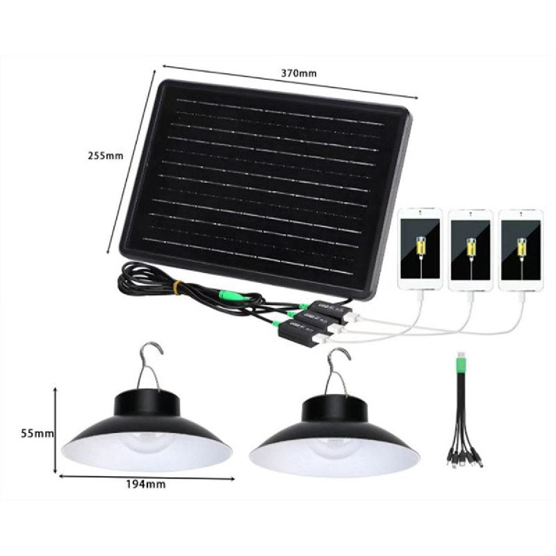 FU ZHAO CC9015 Solar Lighting System & Portable Power Bank | Includes 2 LED Bulbs & 5A High-Speed USB Output