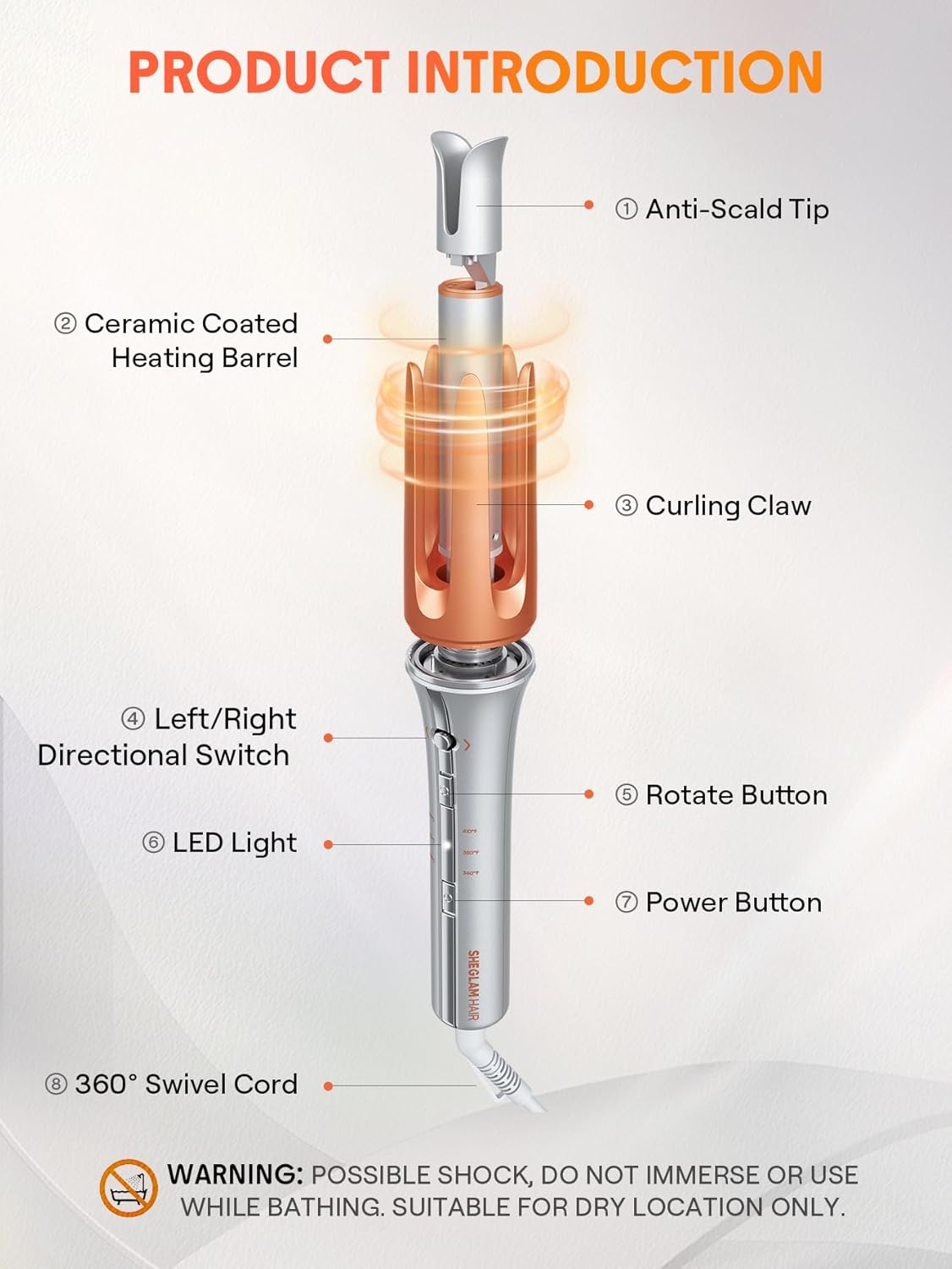 SHEGLAM Automatic Curling Iron 1 ¼ inch with 3 Temperatures Fast Heating, 2-Way Rotation, Automatic Shut-Off, Anti-Scald, Anti-Tangle Rotating for Hair Styling