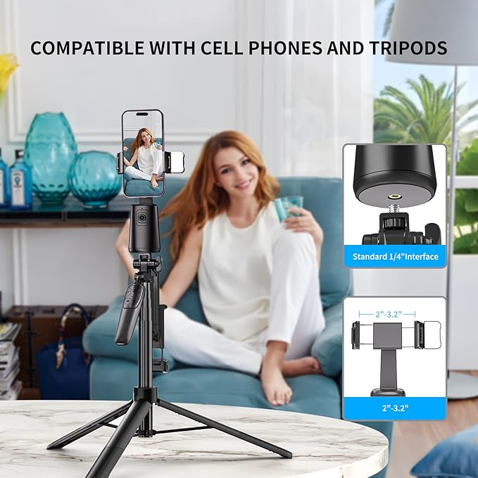 Auto Face Tracking Phone Holder, 360° Rotation Face Body Tracking Tripod, No App Smart Shooting Stand Phone Camera Mount, with Remote Gesture Control Recording, streaming tiktok trend items