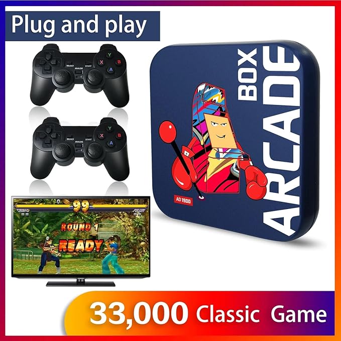 4K HD Arcade Game Console for PS1/DC/N64, 64GB Classic Retro Games, Over 33,000 Titles, Super Console Mini TV Game Player (Wired)