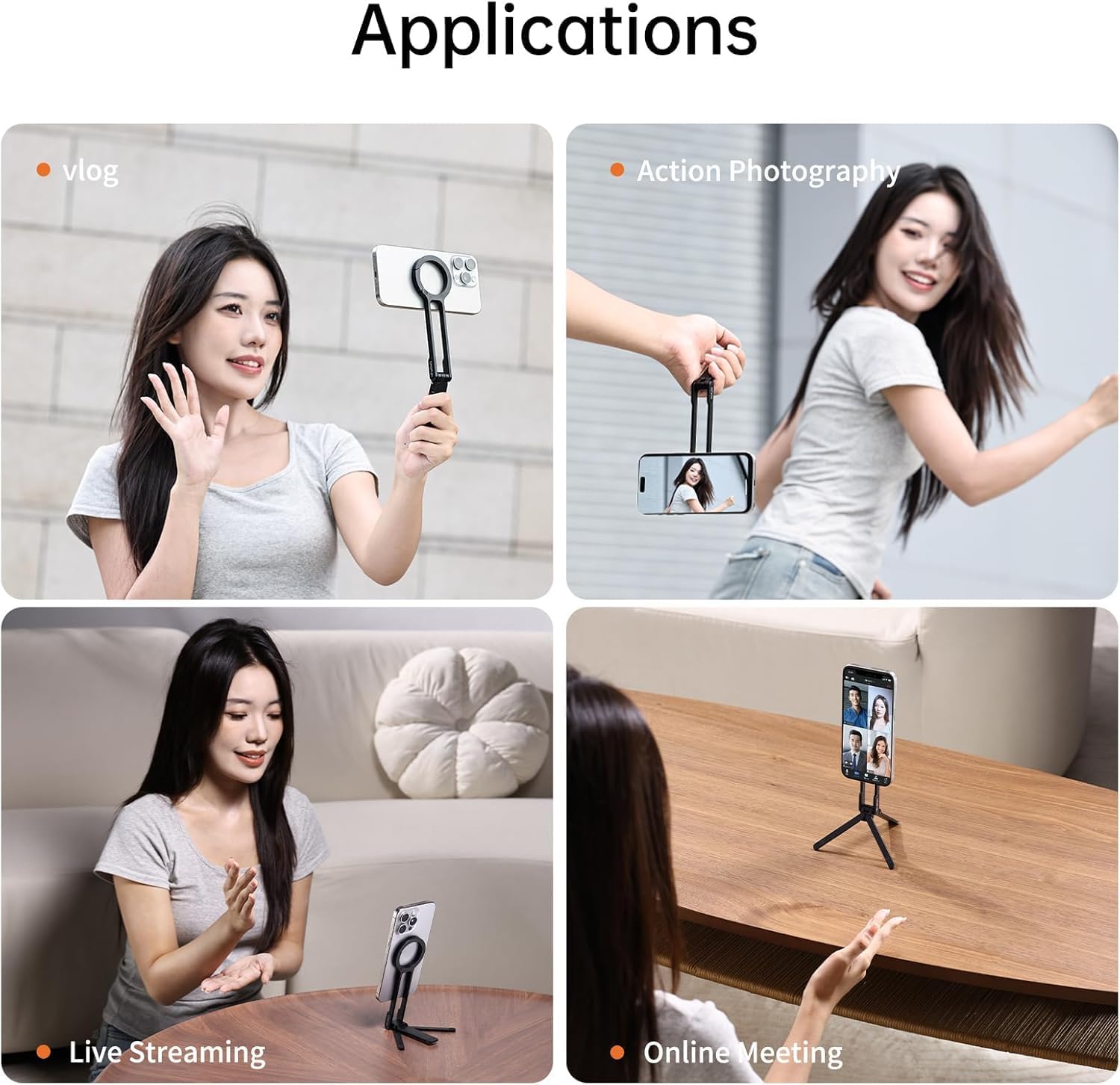 ULANZI MA30 Magnetic Phone Stand iPhone Aluminium Mini Tripod Foldable Pockets Mobile Phone Stand Double-Sided Magnet Quick Mount Compatible iPhone 16 15 14 13 12 Magsafe 12N Magnetic Tripod