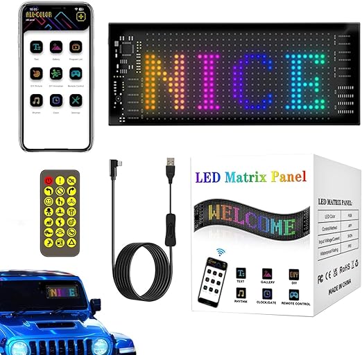 Car Window LED Display, Text Pattern Display, App Control Car Window LED Display, Car LED Panel, Flexible LED Screen, Text Pattern Animation Flexible LED Display for Car Party Wedding 16x32cm