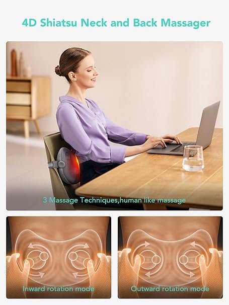 SKG Shiatsu Back Massager for Pain Relief Deep Tissue with Heat 4D Kneading Cordless Massage Pillow for Upper and Lower Back Gifts for Men and Women Birthday Gifts (Need to Restart After 15 min)