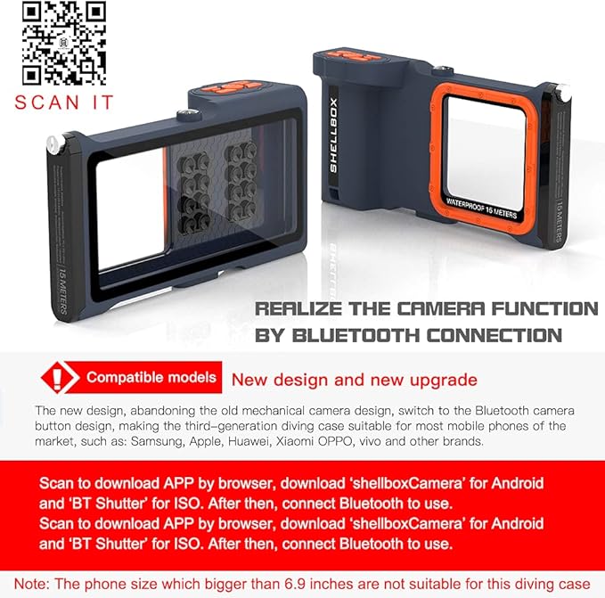 Click to open expanded view ShellBox IP68 Waterproof Phone Case,Bluetooth Underwater Phone Pouch 15m Case with Lanyard